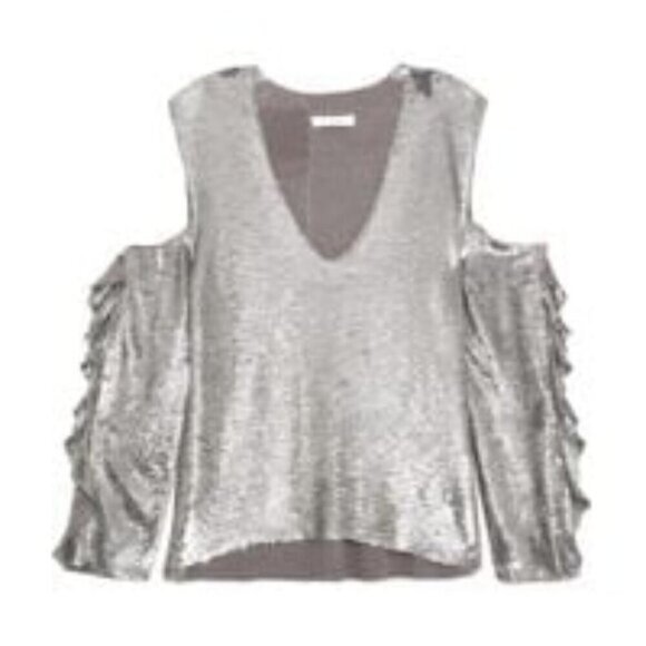NWT IRO Women's Metallic Waleast Cold-shoulder Ruffled Sequined Tulle Top Size 2 - Picture 3 of 11